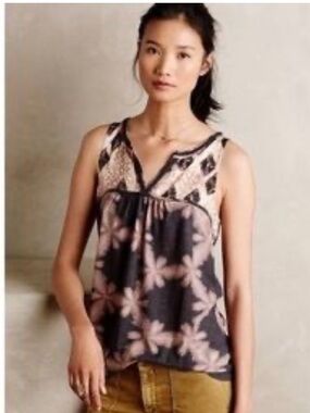 Akemi & Kim by Anthropologie Sleeveless Printed Tank Top in Black, Taupe new L
